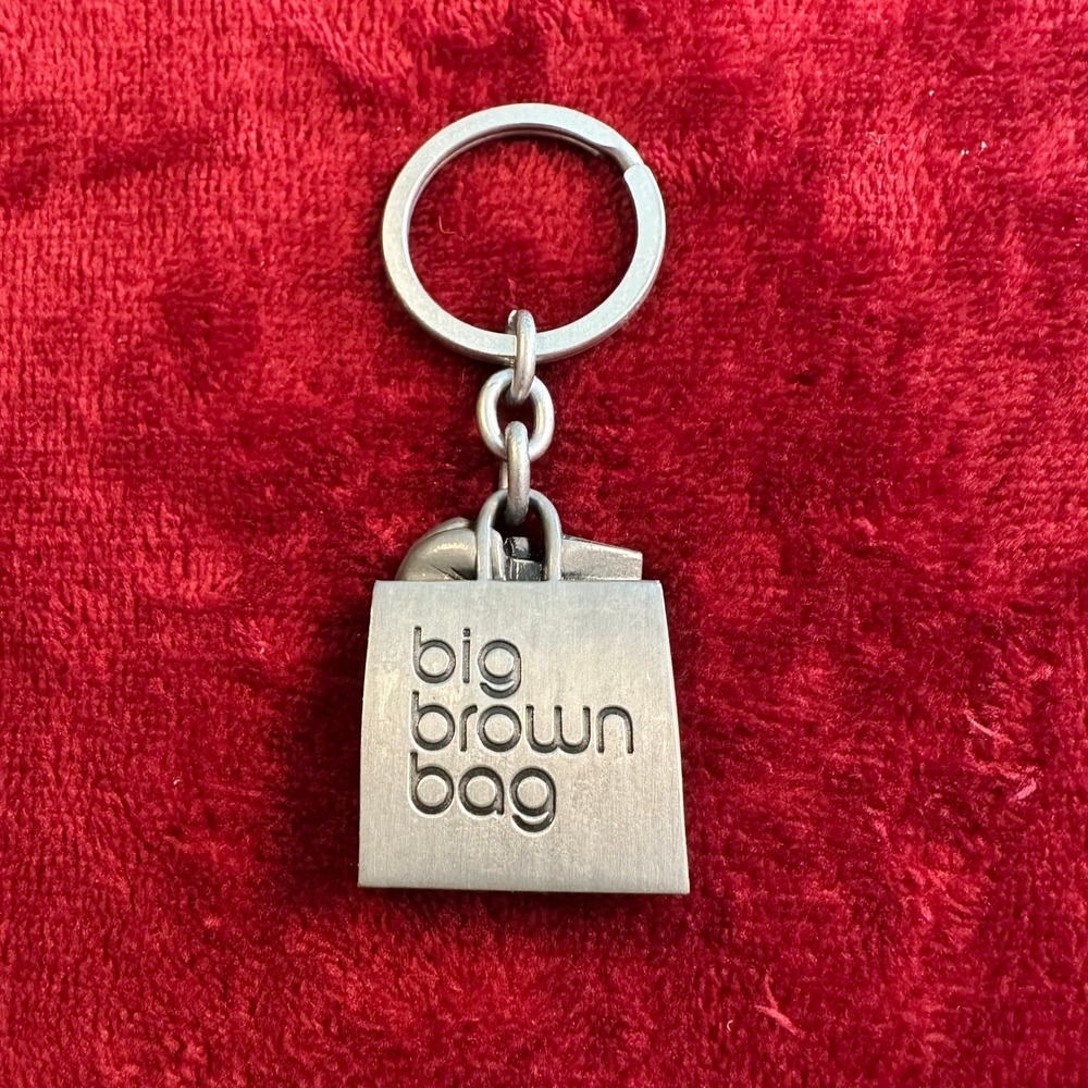 Bloomingdales Big Brown Bag Keychain Silver Tone Metal Shopping Bag Charm Logo